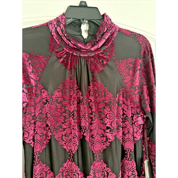 Vince Camuto Women's Burnout Velvet Balloon-Sleeve Chic Dress Black Fuchsia 10 - Picture 7 of 14